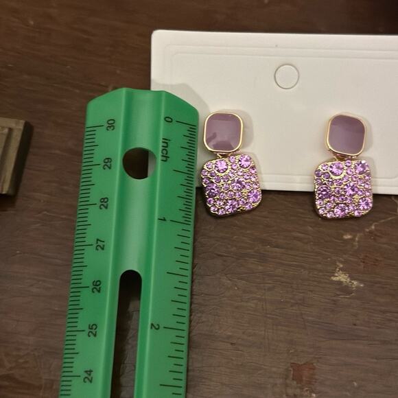 Square, metal, enamel, colored stone earrings. New. Very pretty. - Picture 4 of 4